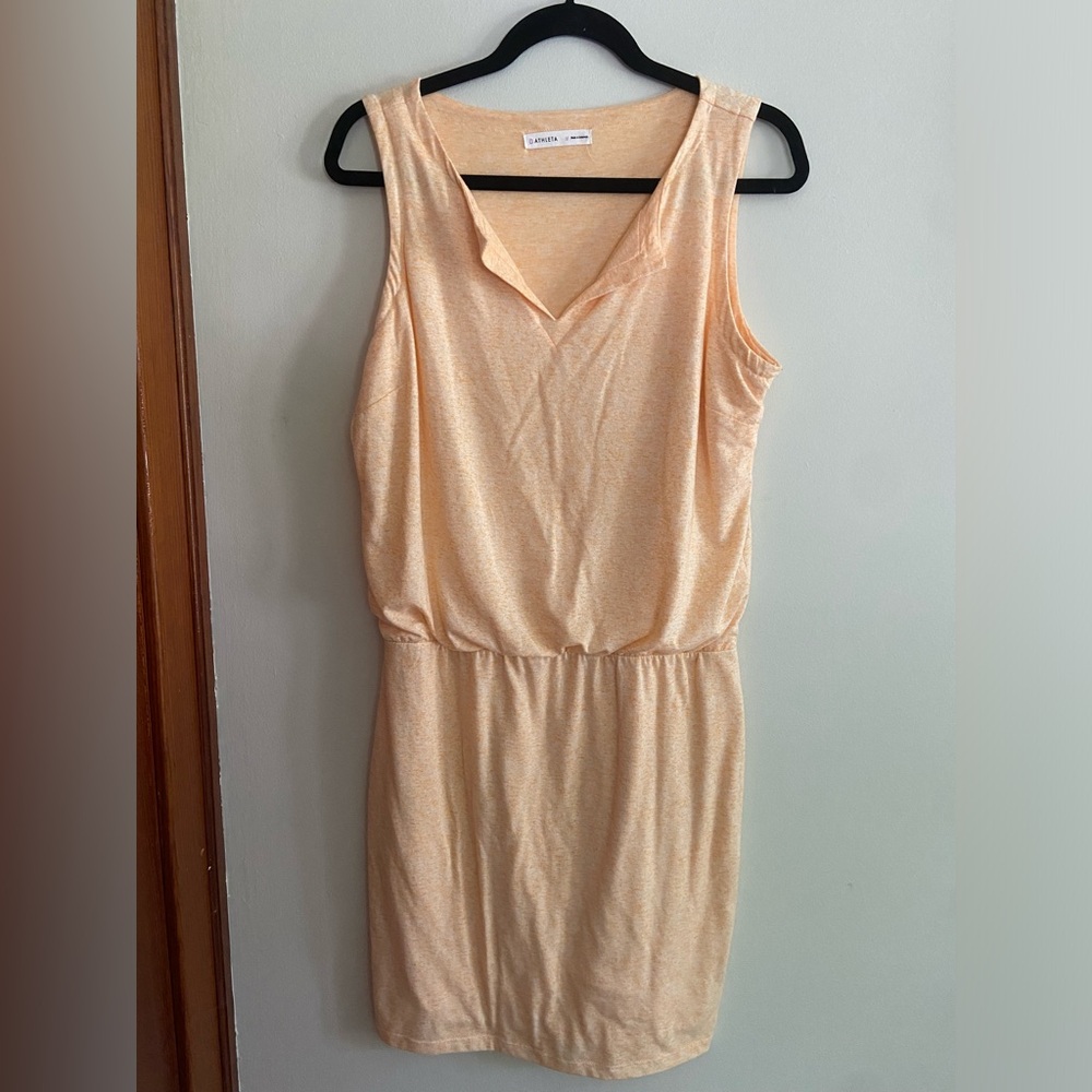 Athleta Vida Tigerlily Heather Orange Lined Linen Blend Sleeveless Tank Dress